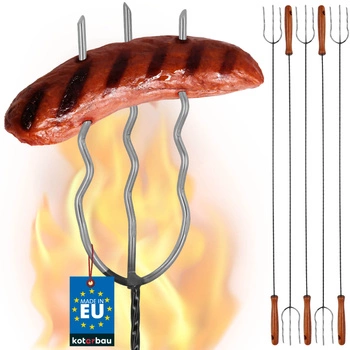 Tyč na klobásy trojramenná zvlnená vidlica na oheň 123 cm sada 5 ks.