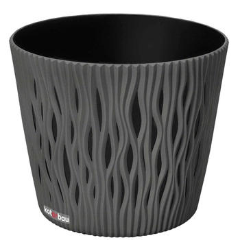 Kvetináč s vlnitými drážkami a vložkou 195x225 mm - Farba šedá kamenná