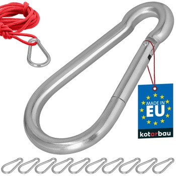 Hasičský karabínový háčik na hojdačku lano hammock kovový 160 mm sada 10 ks.