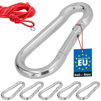 Hasičský karabínový háčik na hojdačku lano hammock kovový 40 mm sada 5 ks.