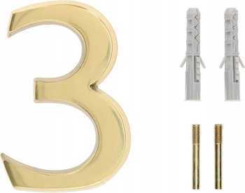 Číslo domu "3" na dvere 3d 10cm mosadz