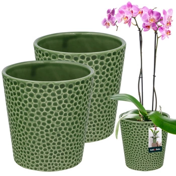 Keramický kvetináč zelená rastliny orchidey 9,5 cm sada 2 ks.