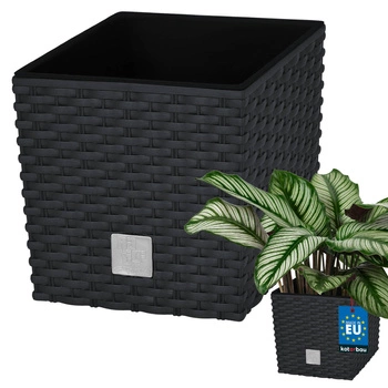 Záhradný ratanový kvetináč s vložkou antracit 22x22 cm