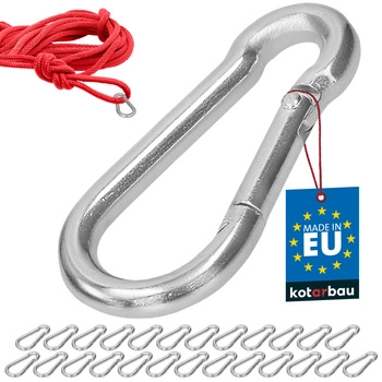 Hasičský karabínový háčik na hojdačku lano hammock kovový 60 mm sada 25 ks.