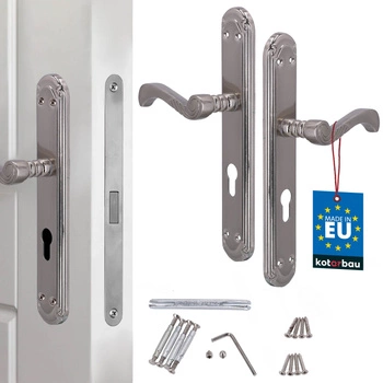 Kľučka dverí s retro dekorom dlhý hriadeľ satén pre vložku 72 mm