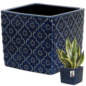 Keramický kvetináč vintage na kvety rastliny 13x13 cm - Farba kobaltová