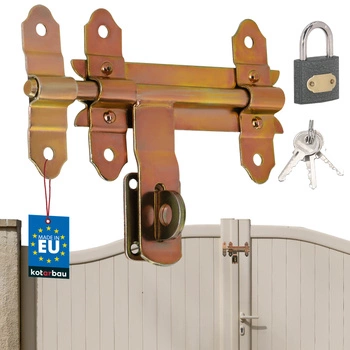 Závora garážovej brány bránky pozinkované zlaté s visiacim zámkom 150 mm