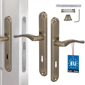 Klasická dverová kľučka dlhá štítka na kľúč patina 72 mm