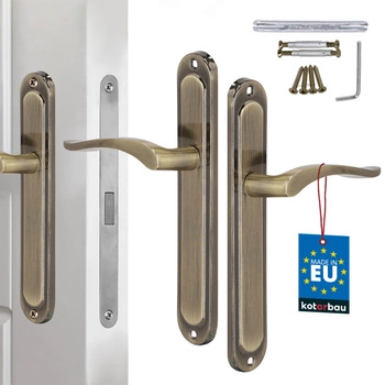 Klasická dverová kľučka dlhá štítka bez otvoru patina