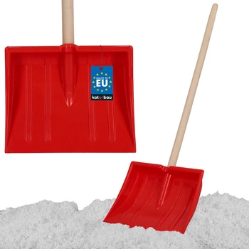Detská lopata na sneh s drevenou rukoväťou červená