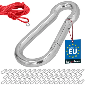 Hasičský karabínový háčik na hojdačku lano hammock kovový 50 mm sada 50 ks.
