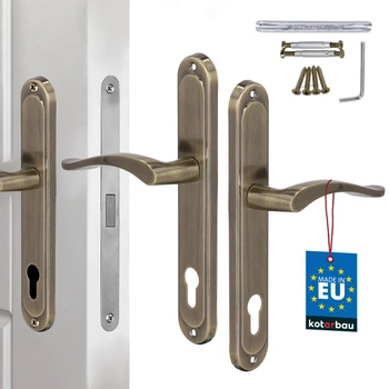 Klasická dverová kľučka dlhá štítka na cylindrickú vložku patina 90 mm