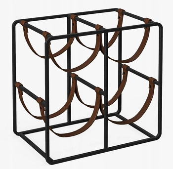 Kovový kožený stojan na víno so 4 policami na fľaše