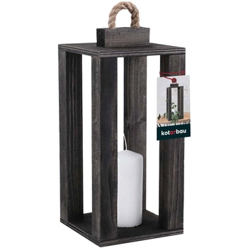 Drevený lampáš na sviečku domáca záhrada čierny 13,5x13,5 cm