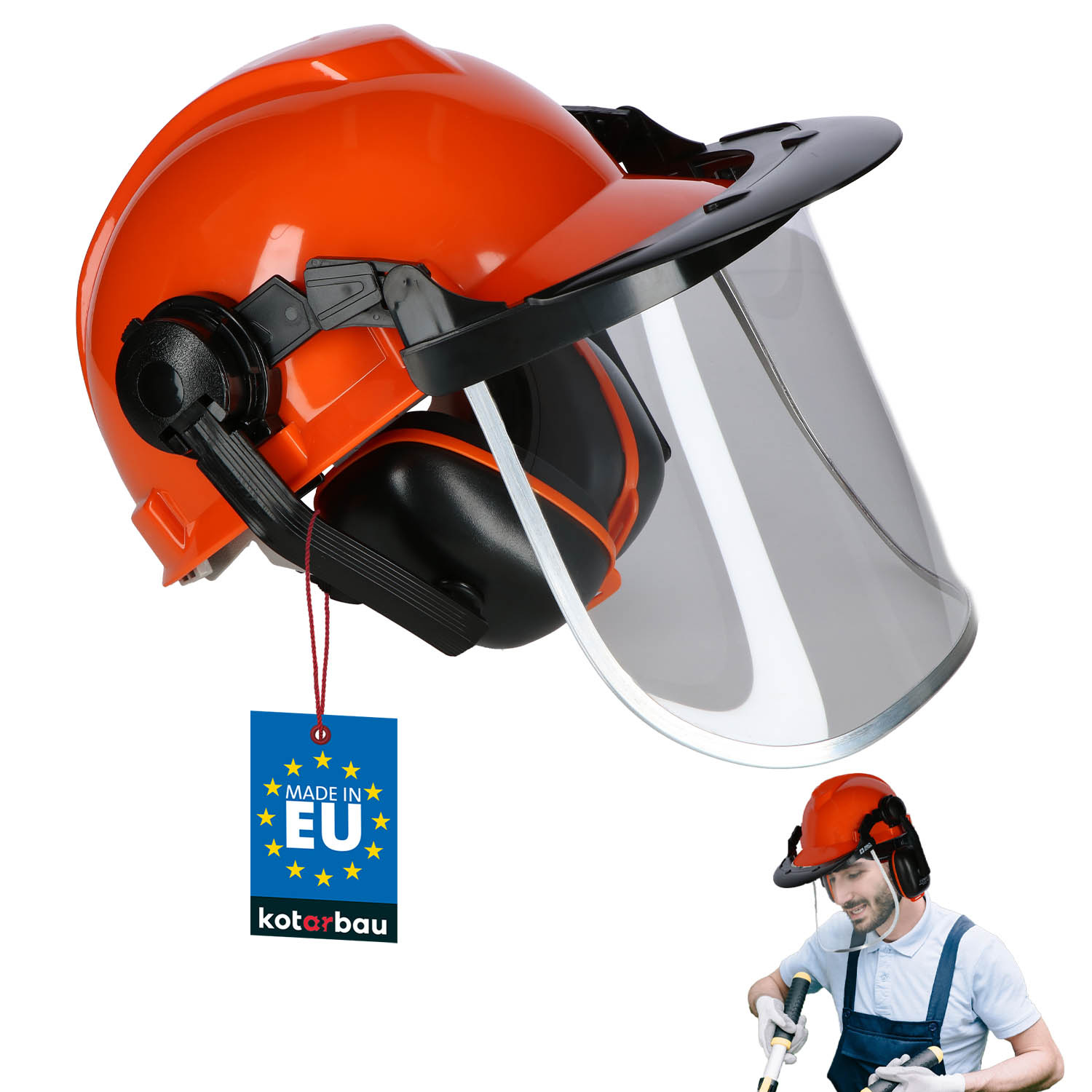Stavebná ochranná prilba s chráničom sluchu zorníkom a nastaviteľným štítom