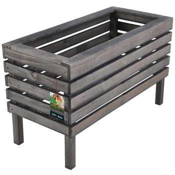 Záhradný stojaci drevený kvetináč šedý 64 cm