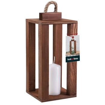 Drevený lampáš na sviečku domáca záhrada hnedý 13,5x13,5 cm