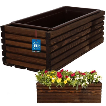 Kvetináč záhradný drevený box na terasu s vložkou hnedý 44x20 cm
