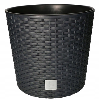 Ratanový okrúhly kvetináč s vložkou antracit 250x224 mm