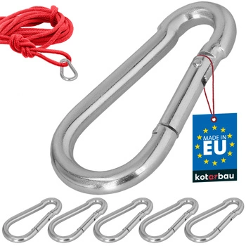 Hasičský karabínový háčik na hojdačku lano hammock kovový 90 mm sada 5 ks.