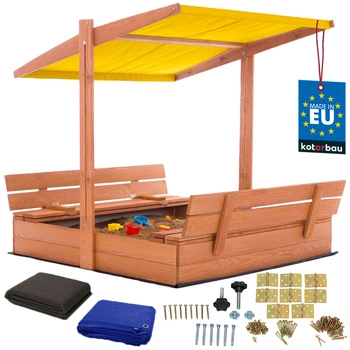 Drevené pieskovisko so strieškou lavičkami uzamykateľné veľké hnedé 120 cm