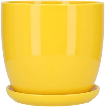 Keramický kvetináč s podšálkou žltý ⌀15 cm
