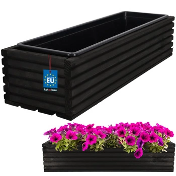 Kvetináč záhradný drevený box na terasu s vložkou čierny 64x20 cm
