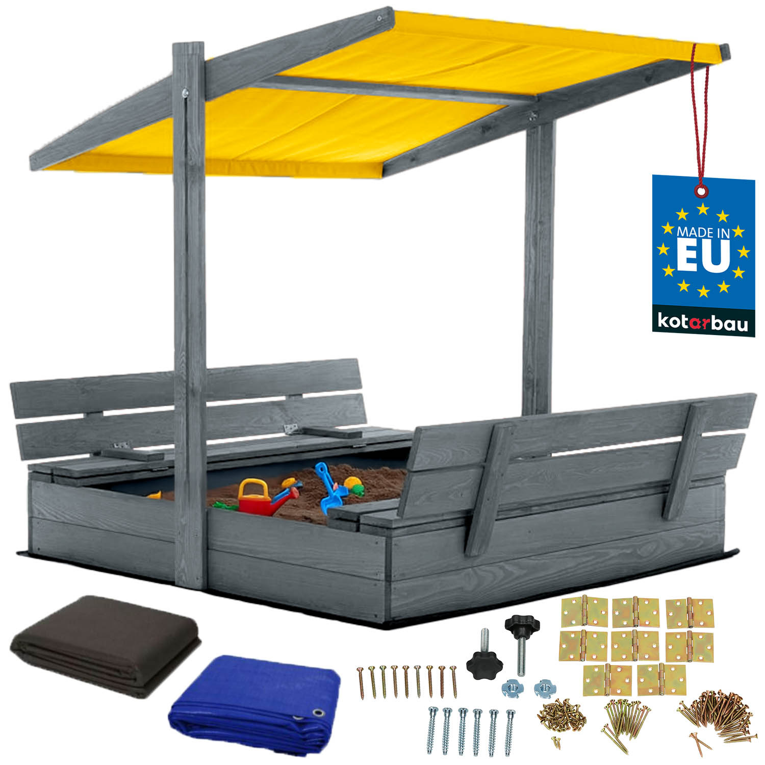 Drevené pieskovisko so strieškou lavičkami uzamykateľné veľké sivé 120 cm