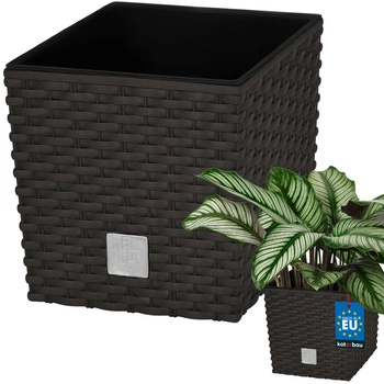 Záhradný ratanový kvetináč s vložkou umbra 22x22 cm
