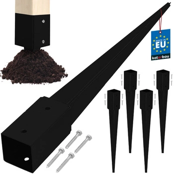 Základňa stĺpa zapustená do zeme oceľová čierna 70x70x750 mm sada 4 ks.