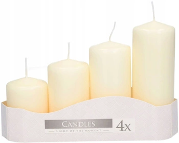 Sada 4 stupňovitých cylindrických stolových sviečok ecru
