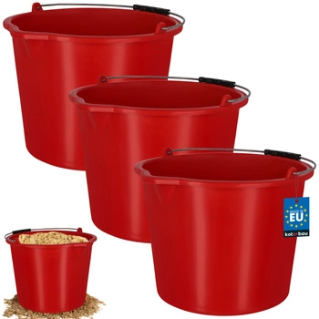Vedro stavebné hospodárske s výlevkou 16 l červené sada 3 ks