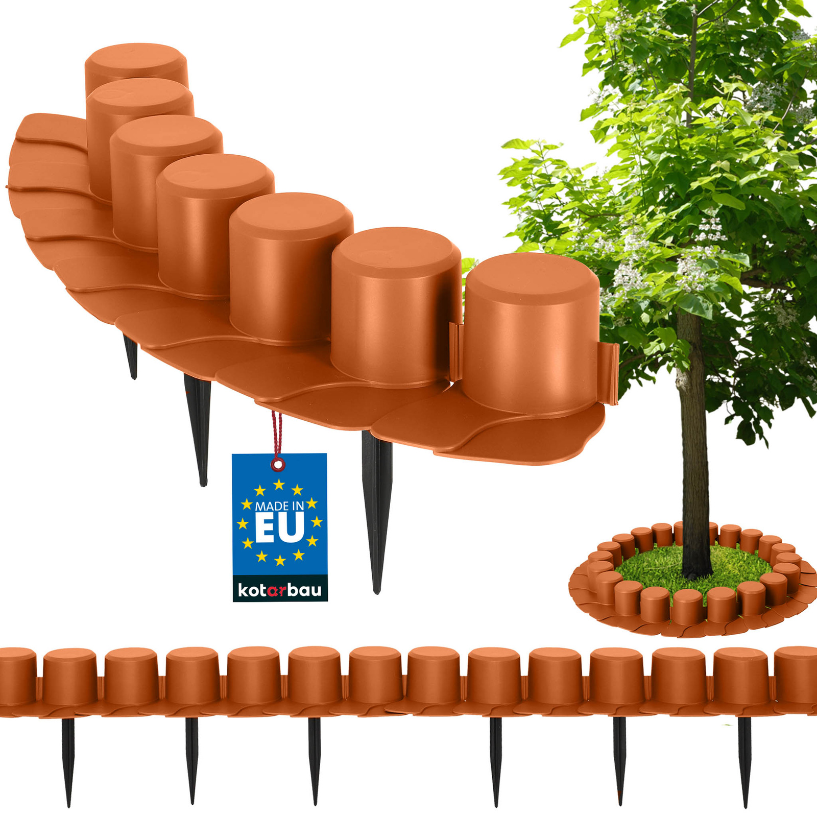 Okraj trávnika obrubník s nárazníkom plastový zatĺkací terakota 4 m