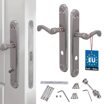 Kľučka dverí s retro dekorom dlhý hriadeľ satén wc zámok 90 mm