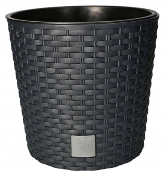 Ratanový okrúhly kvetináč s vložkou antracit 200x190 mm