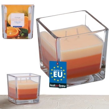 Trojfarebná sklenená vonná sviečka 32 h - oranžová