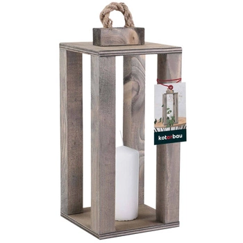 Drevený lampáš na sviečku domáca záhrada sivá 13,5x13,5 cm
