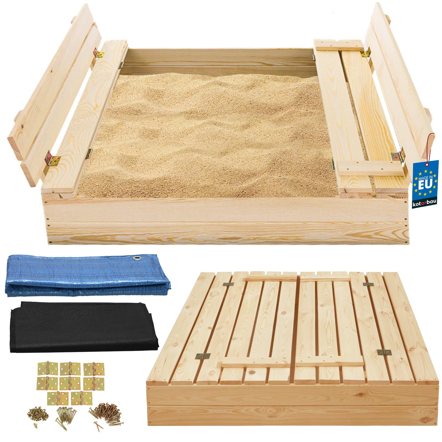 Deti pieskovisko s lavičkami uzamykateľné drevené veľké prírodné 100 cm