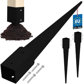 Základňa stĺpa zapustená do zeme oceľová čierna 70x70x750 mm sada 2 ks.