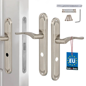 Klasická dverová kľučka dlhá štítka zámka wc satén 72 mm