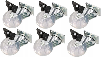 Nábytkové otočné kolieska transparentné 50 mm brzda - 6 ks.