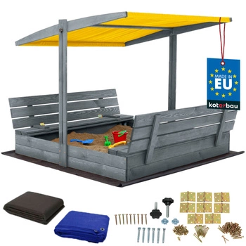 Drevené pieskovisko so strieškou lavičkami uzamykateľné veľké sivé 140 cm