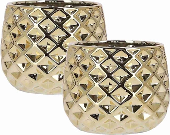 Sada 2x kvetináč keramika glazovaná 13 cm - Farba zlatá