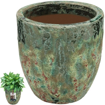 Kvetináč keramický ⌀ 30 cm tyrkysovo hnedý ručná práca