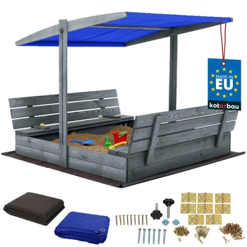 Drevené pieskovisko so strieškou lavičkami uzamykateľné veľké sivé 140 cm