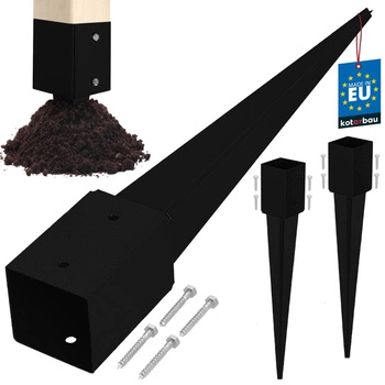 Základňa stĺpa zapustená do zeme oceľová čierna 90x90x750 mm sada 2 ks.