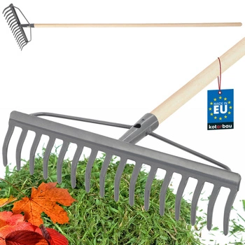 Zosilnené kovové záhradné hrable so 16 zubami a násadou 154 cm