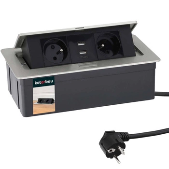 Stolová zásuvka + predlžovací kábel usb strieborná