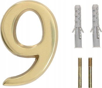 Číslo domu "9" na dvere 3d 10cm mosadz