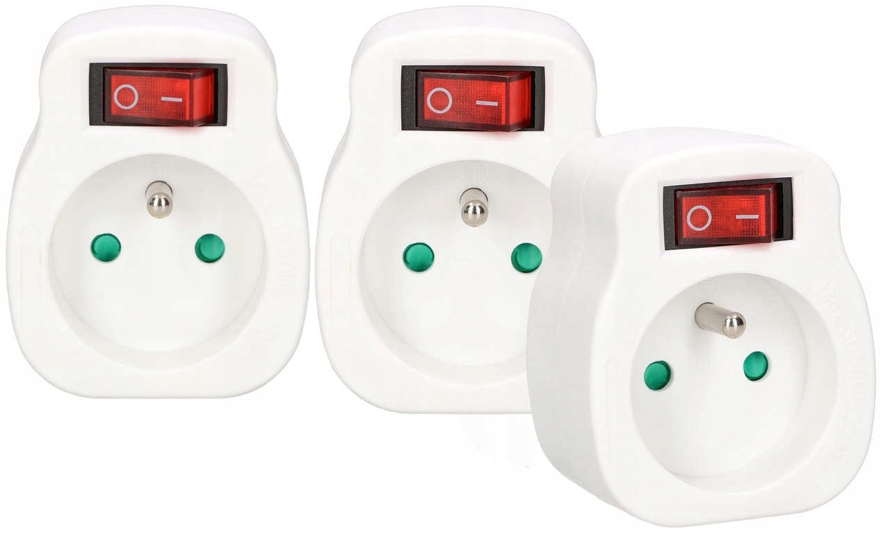 Uzemnený rozbočovač 1 zásuvka sada 3 ks.